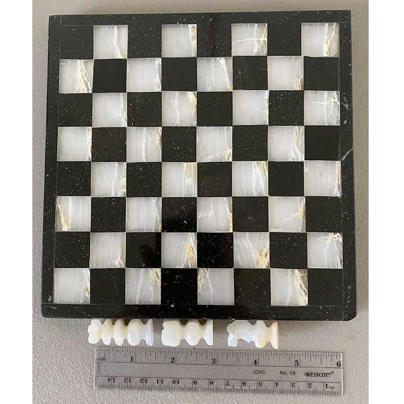 Black & White Marble Chess Set with pieces in box