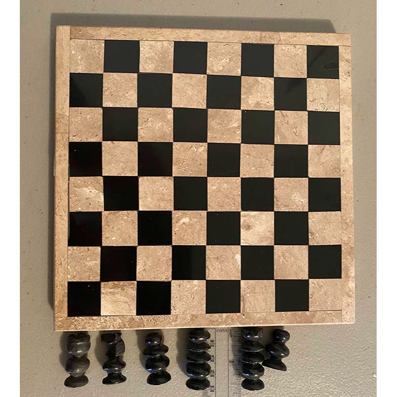 Black & Fossil Marble Chess Set with pieces 