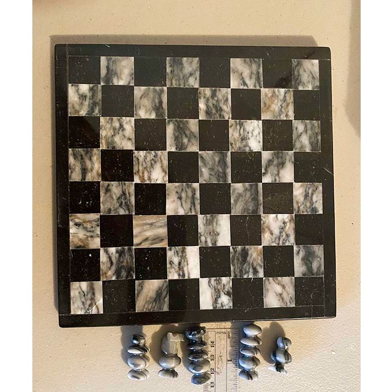 Black & Gray Marble Chess Set with pieces in box Image